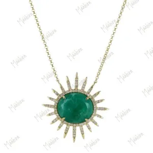 Emerald and Diamond Sun Necklace