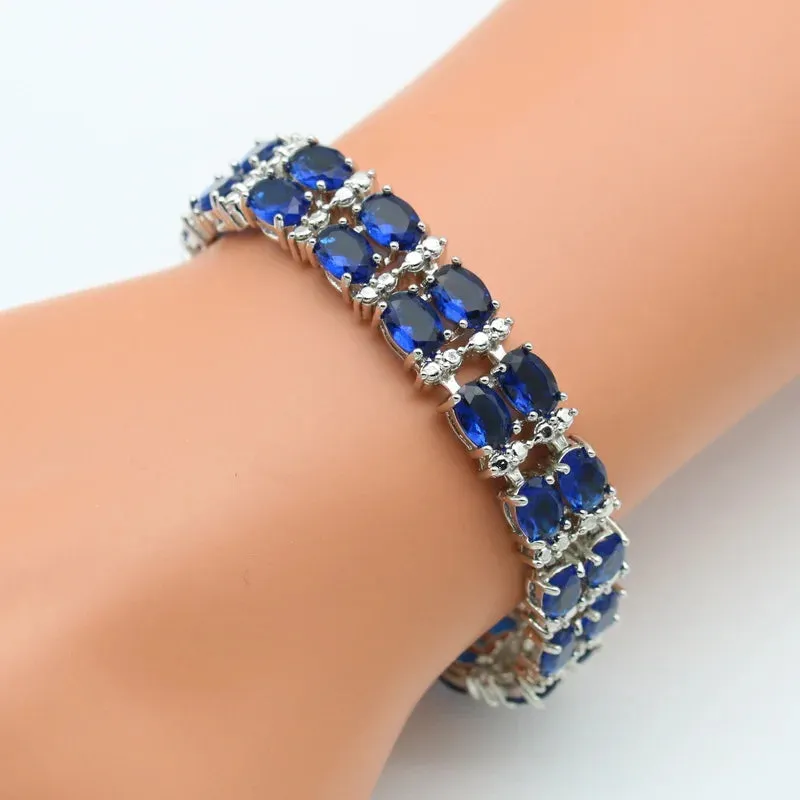 Geometric Blue Zircon Silver Color Wedding Jewelry Sets For Women