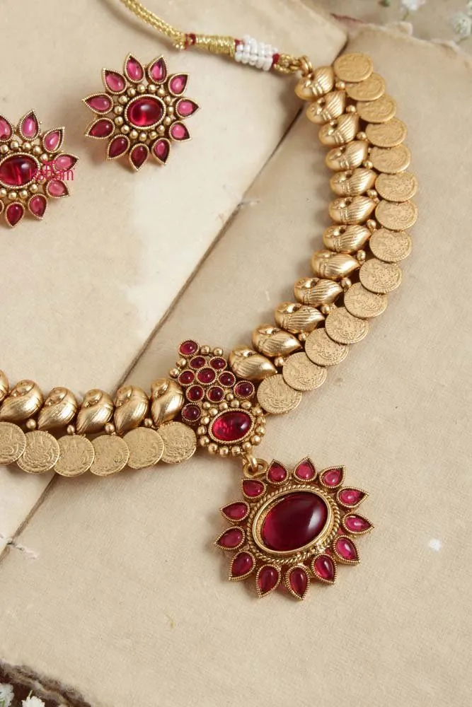 Goddess Coin Peacock Ruby Choker