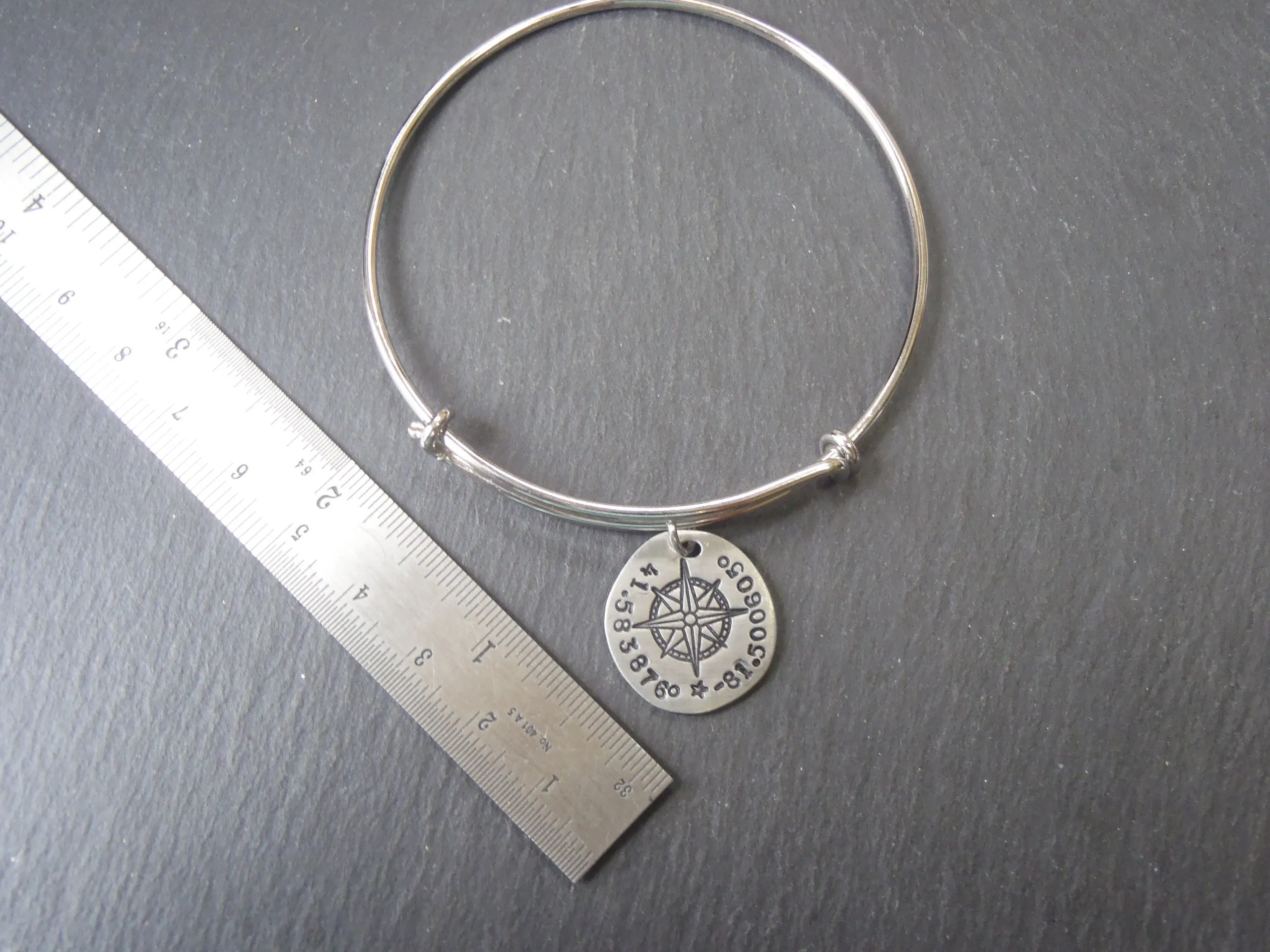 GPS coordinate bangle bracelet for her - womens's personalized compass jewelry