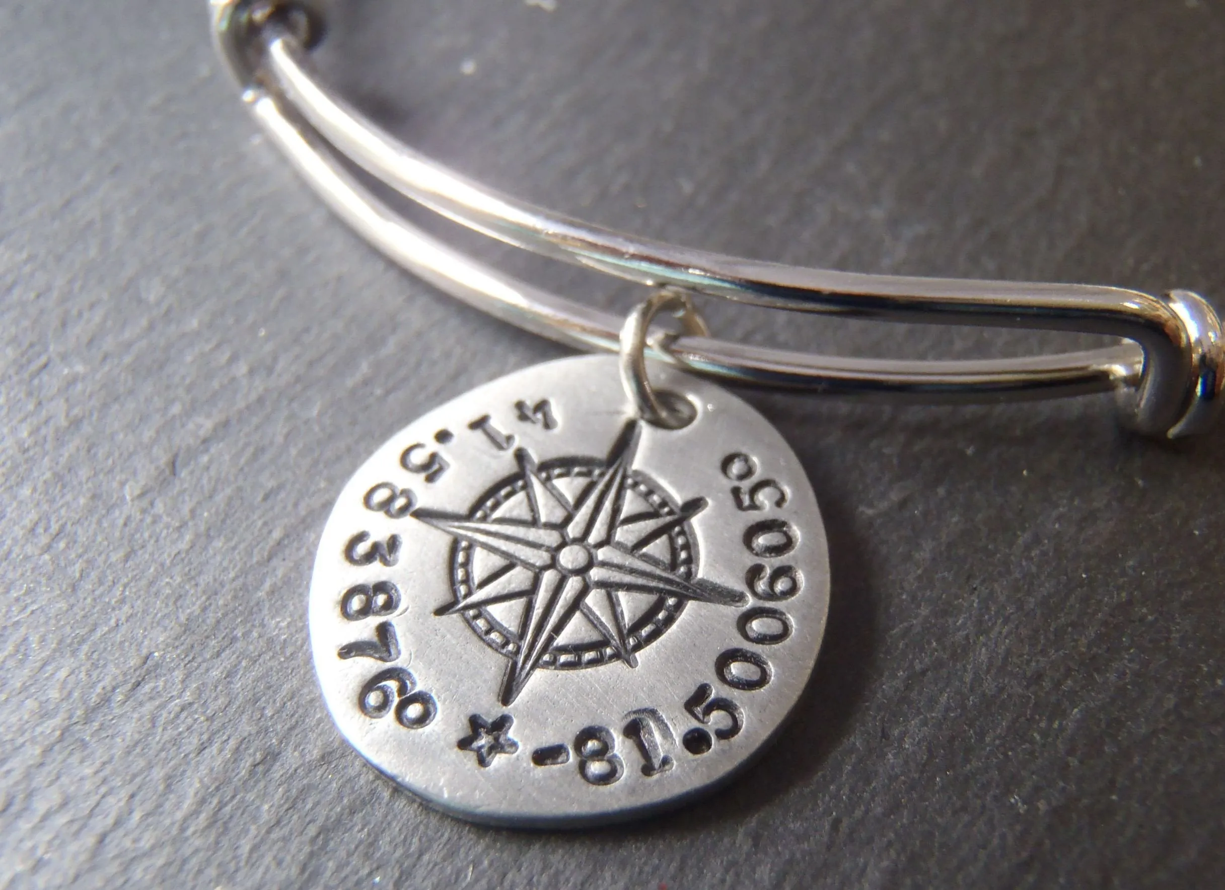 GPS coordinate bangle bracelet for her - womens's personalized compass jewelry