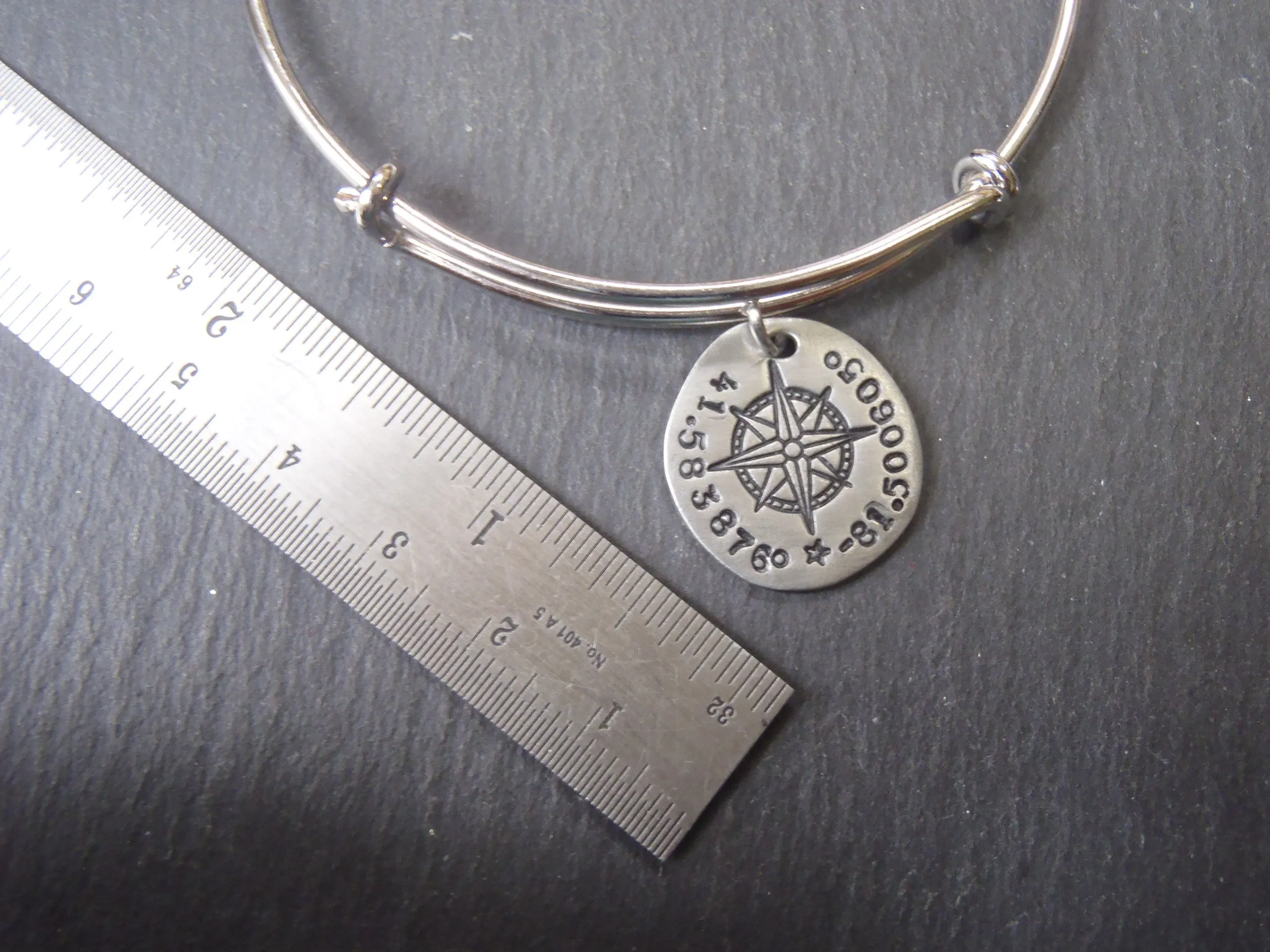 GPS coordinate bangle bracelet for her - womens's personalized compass jewelry