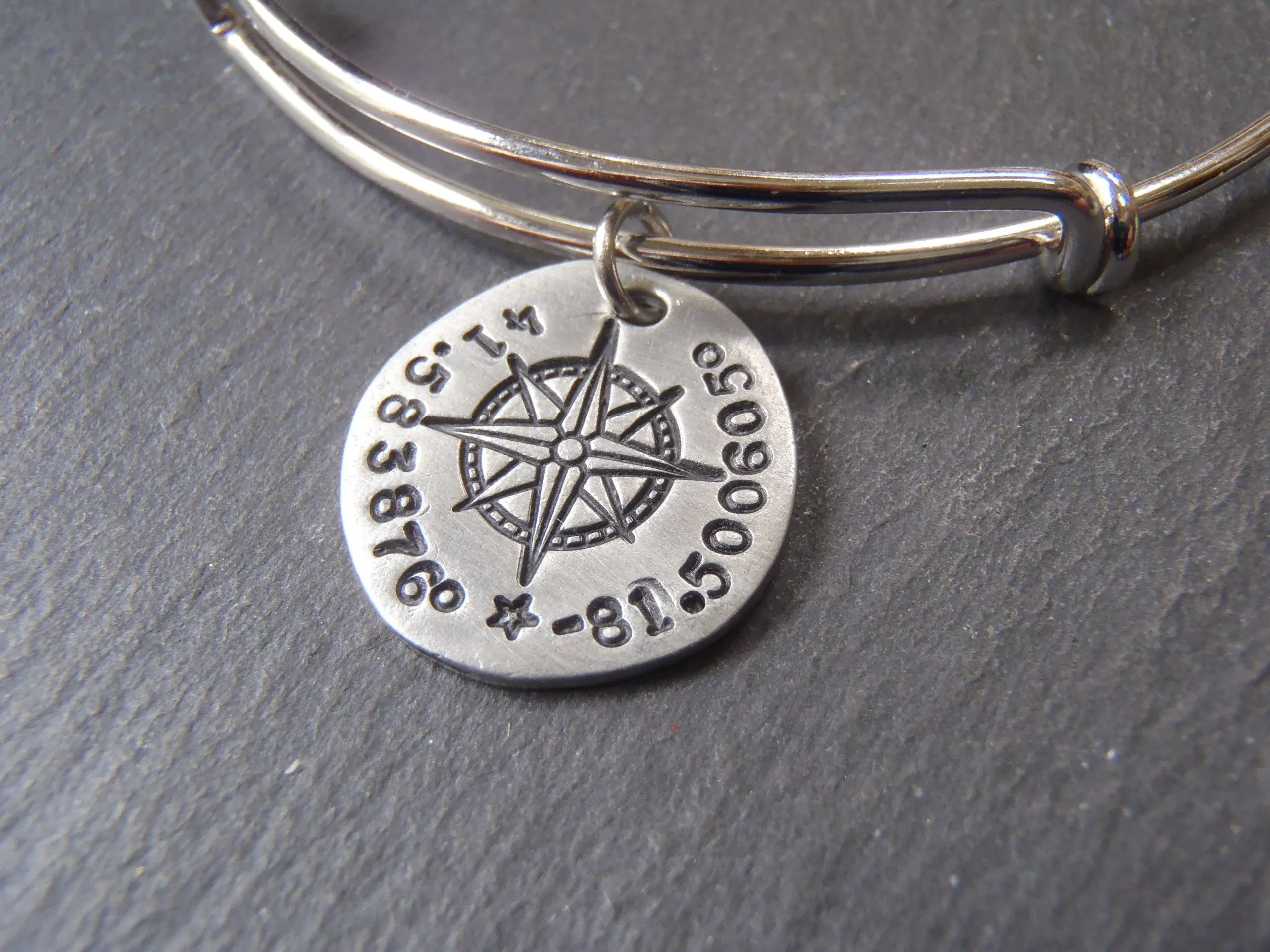 GPS coordinate bangle bracelet for her - womens's personalized compass jewelry