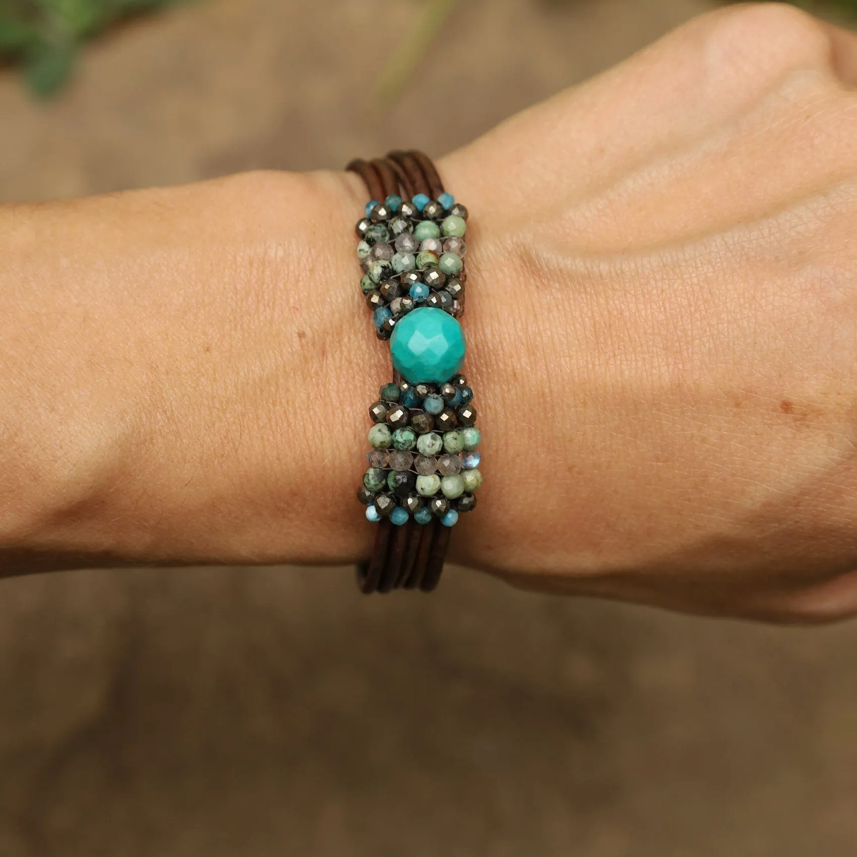 Hand Stitched Mix African Opal & Turquoise Bracelet