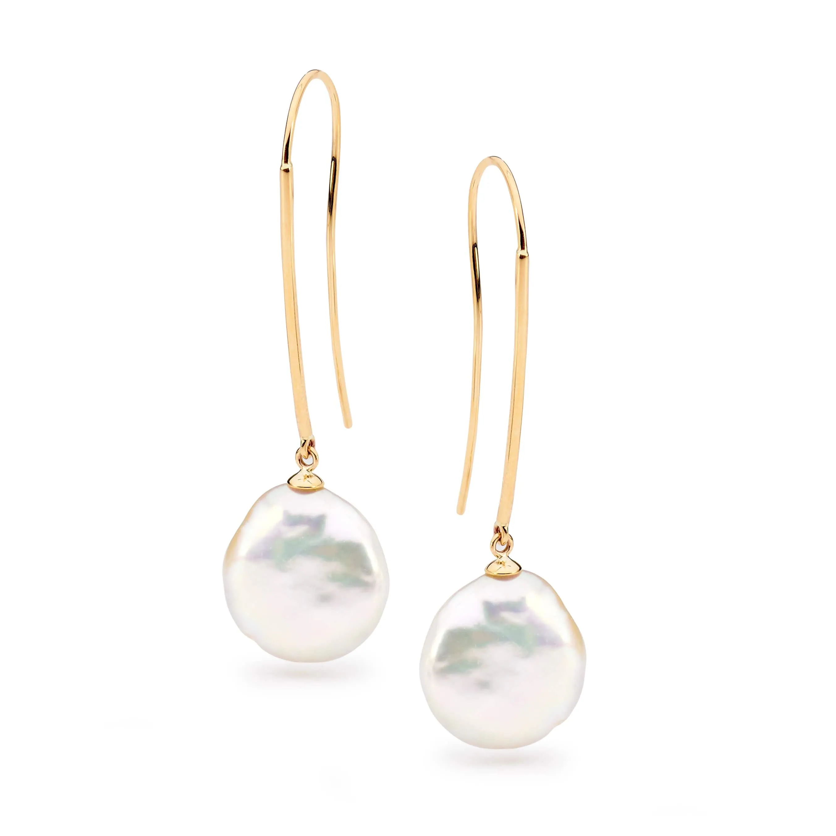 Ikecho Gold Coin Freshwater Pearl Earrings