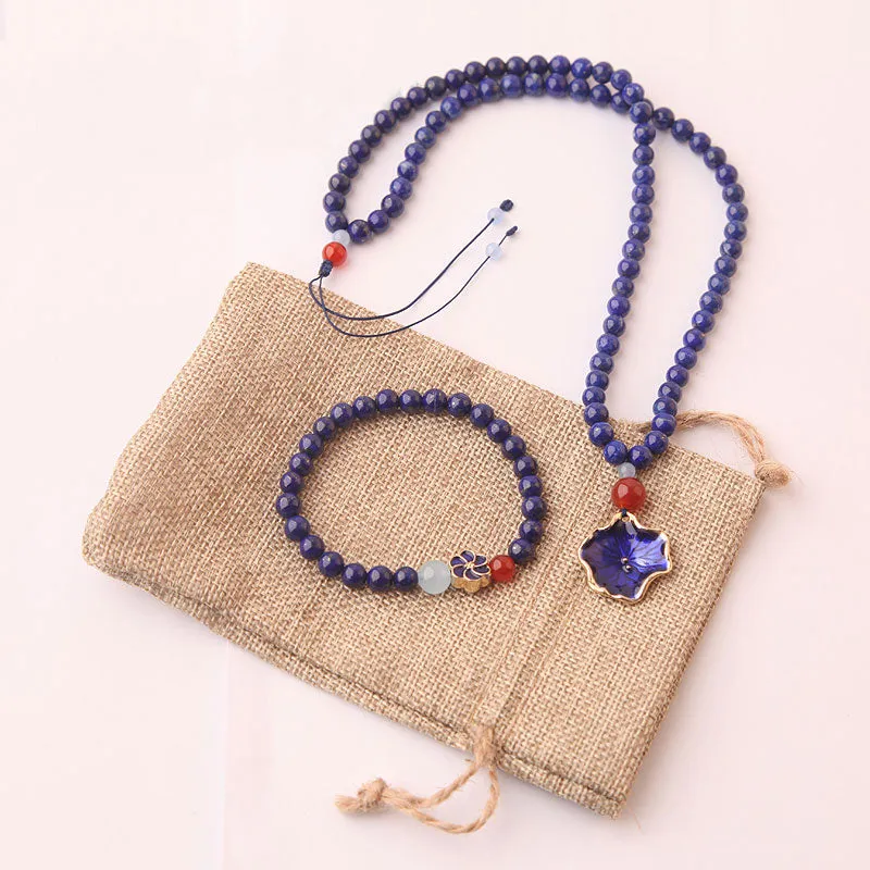 Lapis Lazuli Beaded Pendant Necklace December Birthstone Gemstone Jewelry Accessories Gift for Women