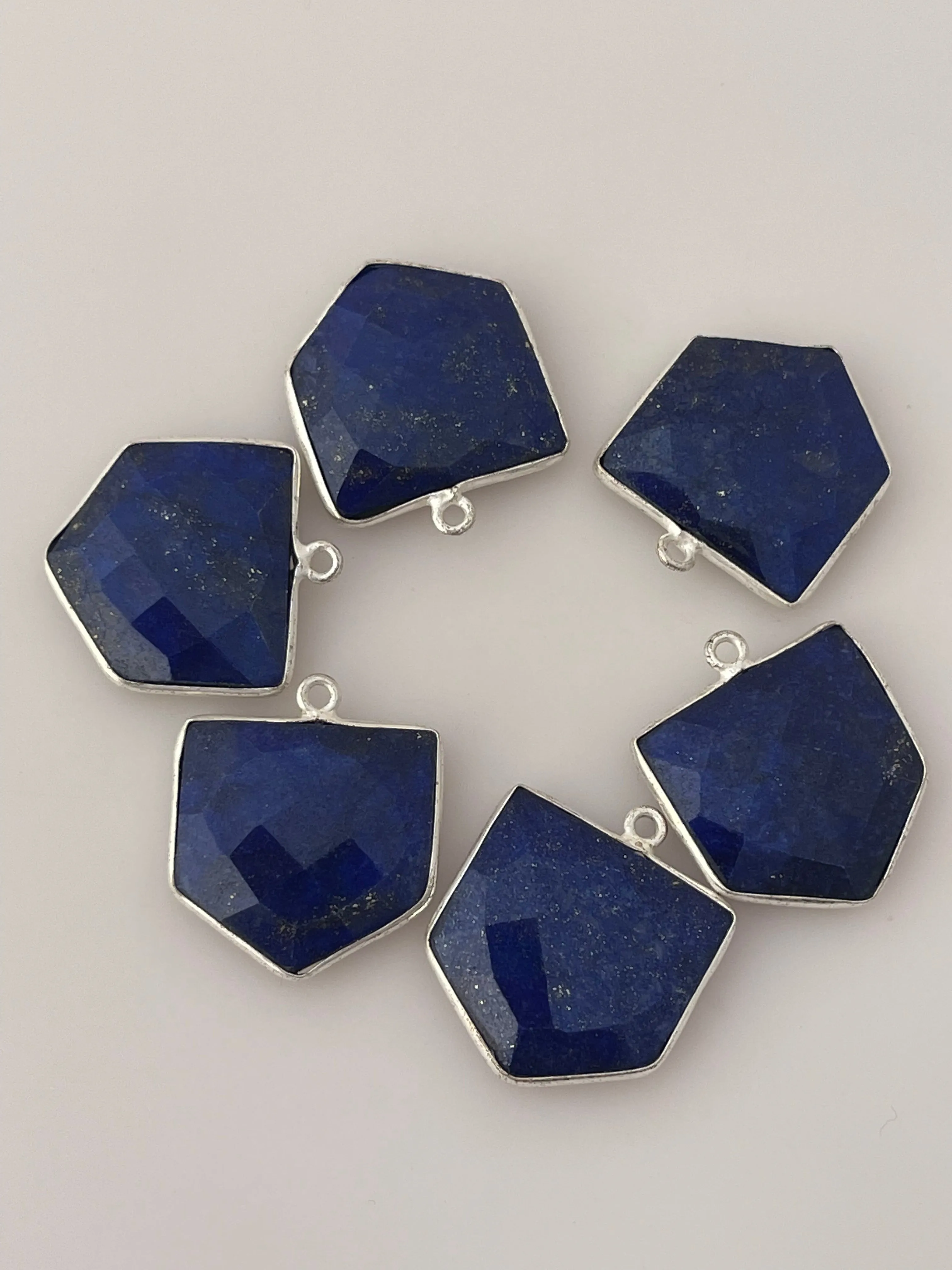 Lapis One  Piece a Pack One Loop Sterling Silver 925 Lapis Lazuli  Bezel ,Pentagon Shape, Size: 18mmX18mm.