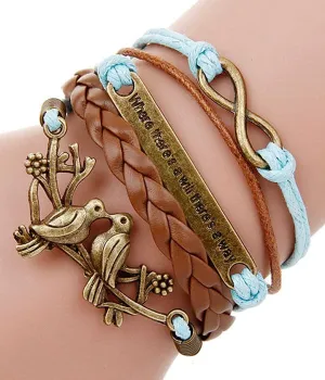 Multi Row Leatherette Wrap Bracelet - Lovebirds