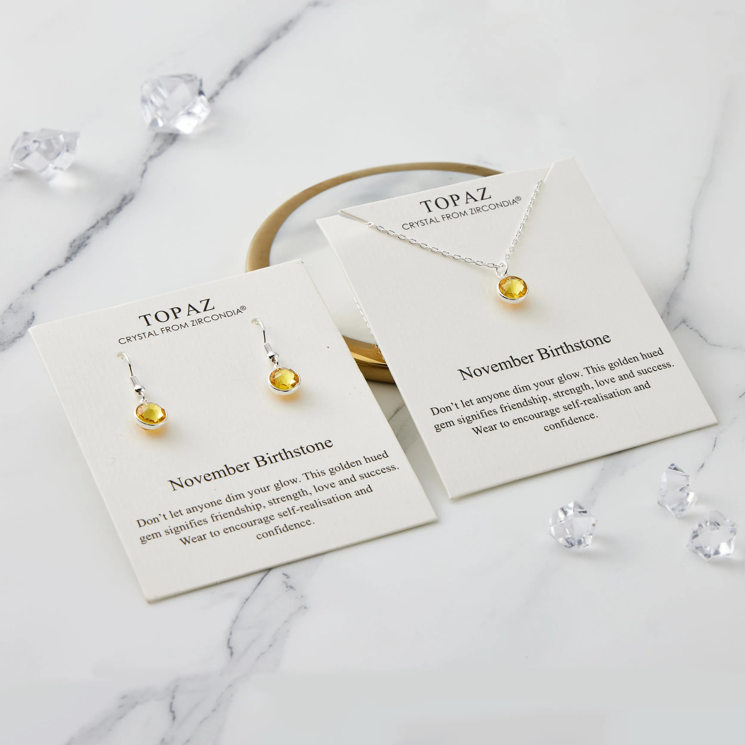 November (Topaz) Birthstone Necklace & Drop Earrings Set Created with Zircondia® Crystals