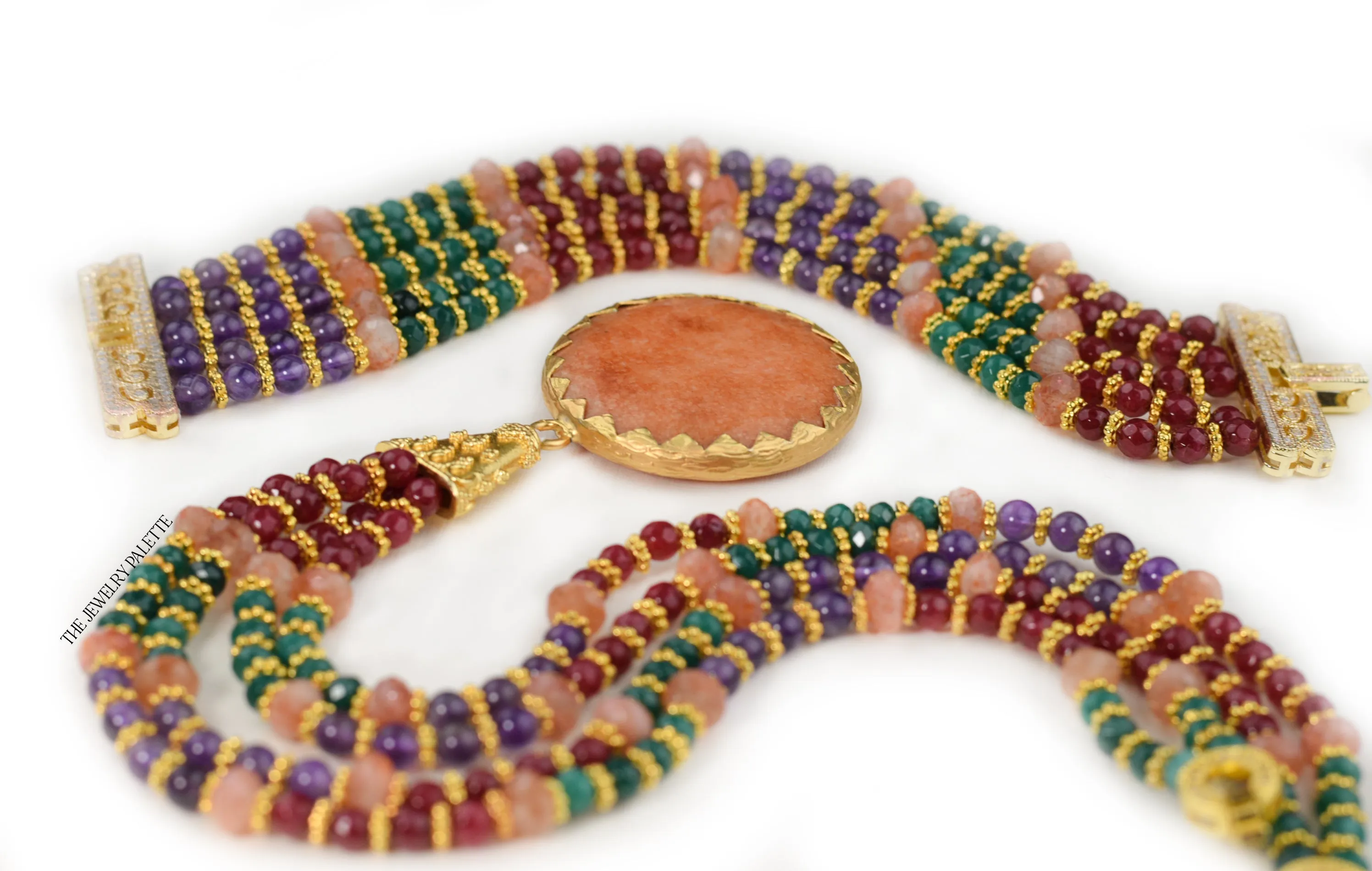 Parvaneh luxe emerald and amethyst multitier bracelet