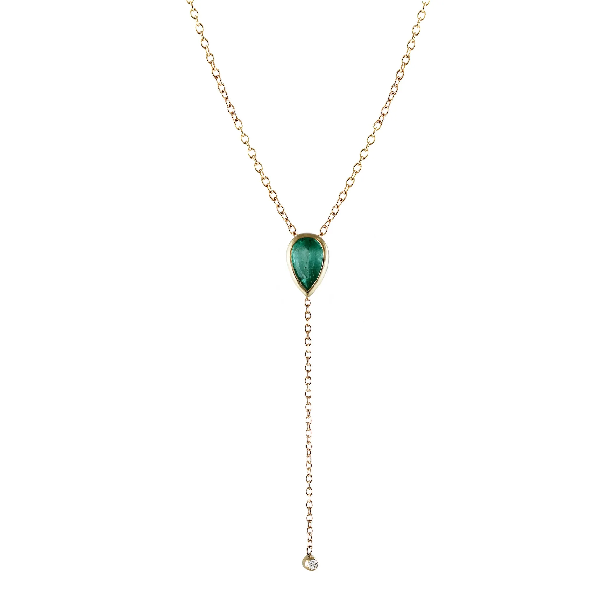 PEAR EMERALD LARIAT WITH DIAMOND END