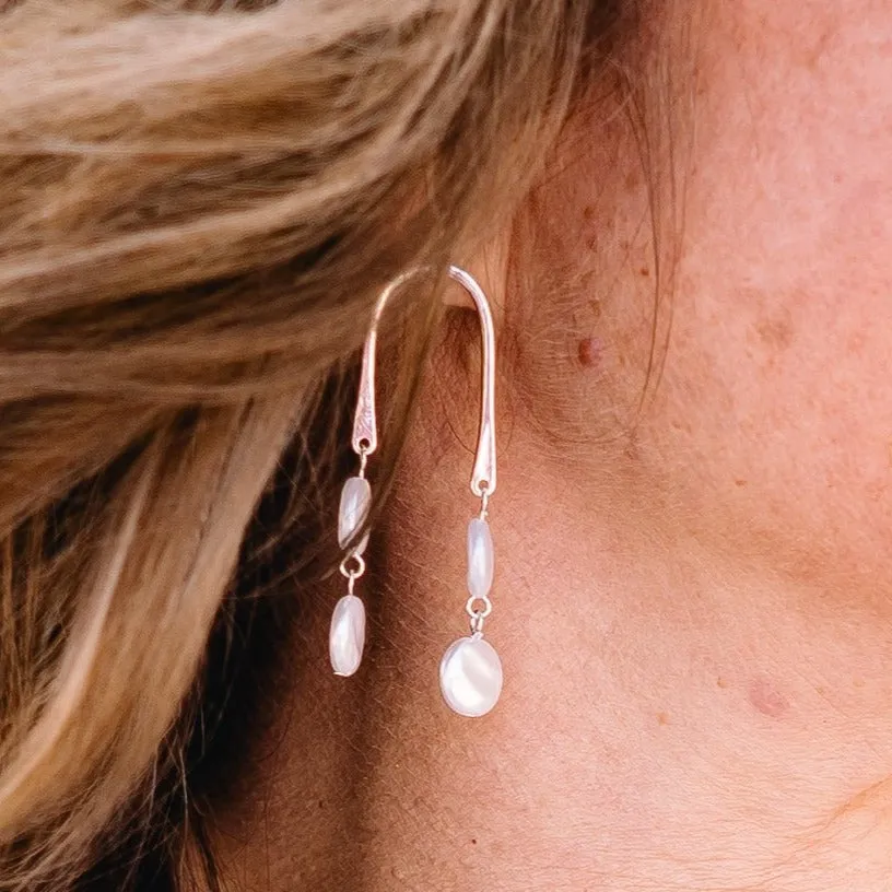 Pearl Waterfall Bone Curve Pearl Earrings