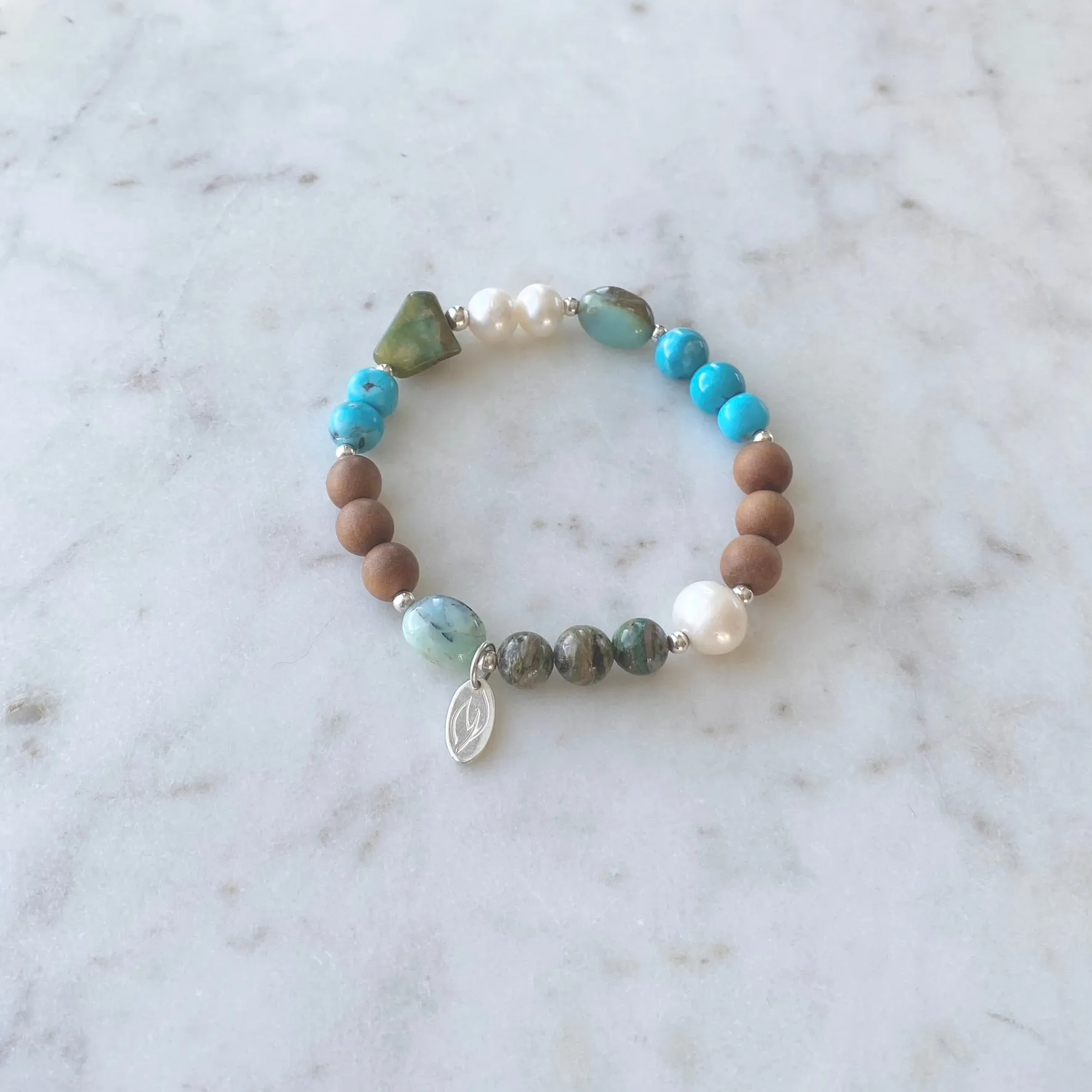 Peruvian Opal and Arizona Turquoise Sandalwood Bracelet