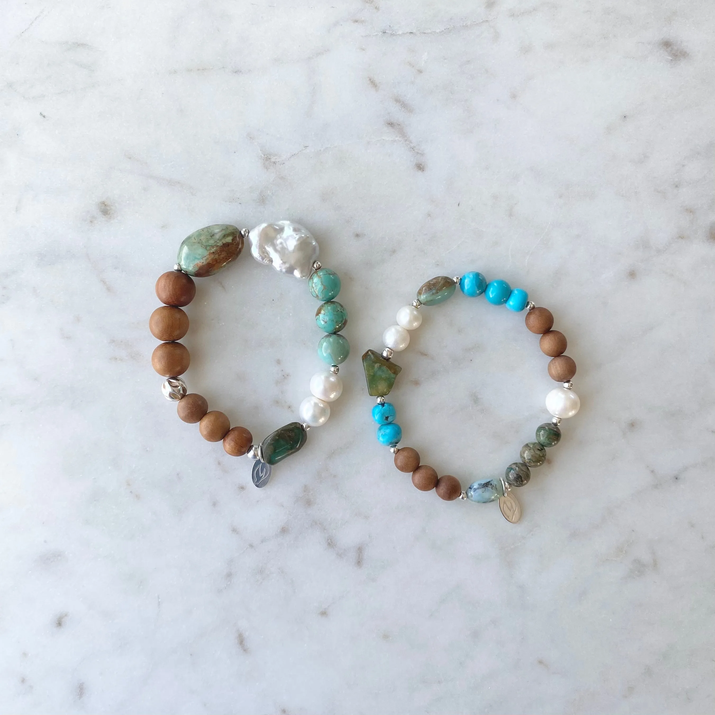 Peruvian Opal and Arizona Turquoise Sandalwood Bracelet
