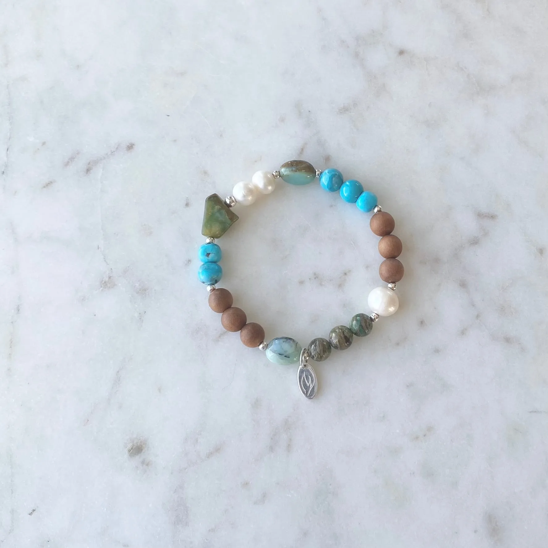Peruvian Opal and Arizona Turquoise Sandalwood Bracelet