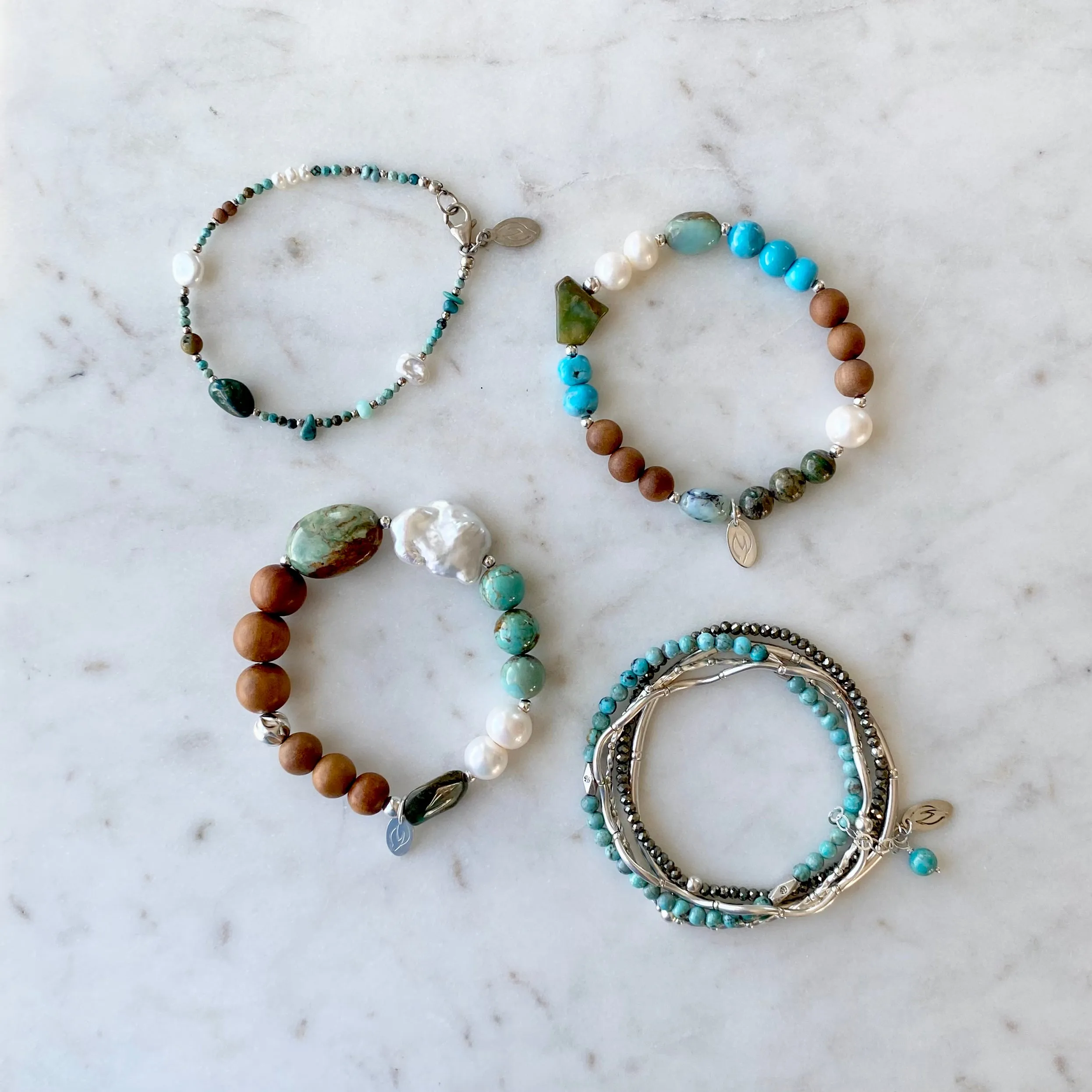 Peruvian Opal and Arizona Turquoise Sandalwood Bracelet
