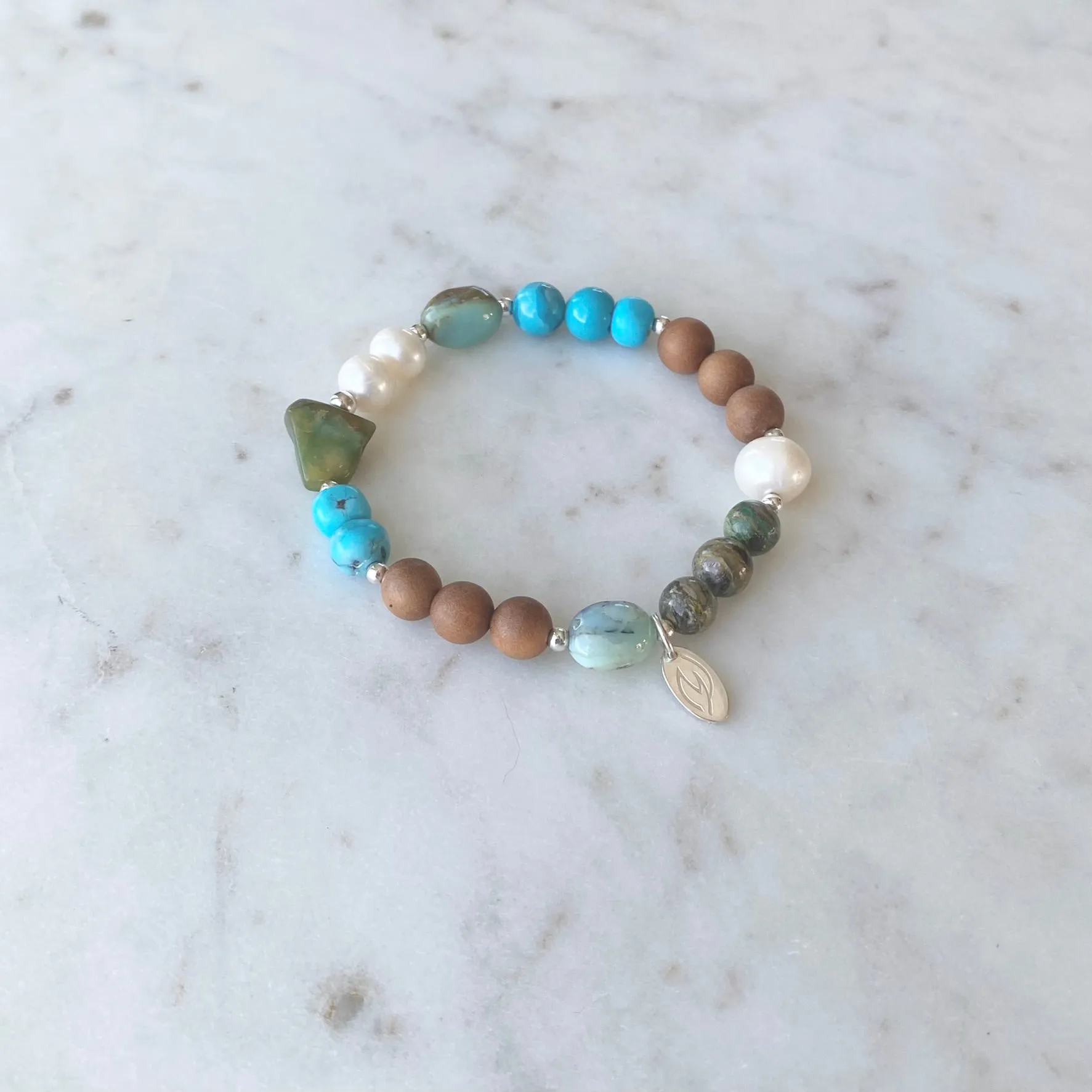Peruvian Opal and Arizona Turquoise Sandalwood Bracelet