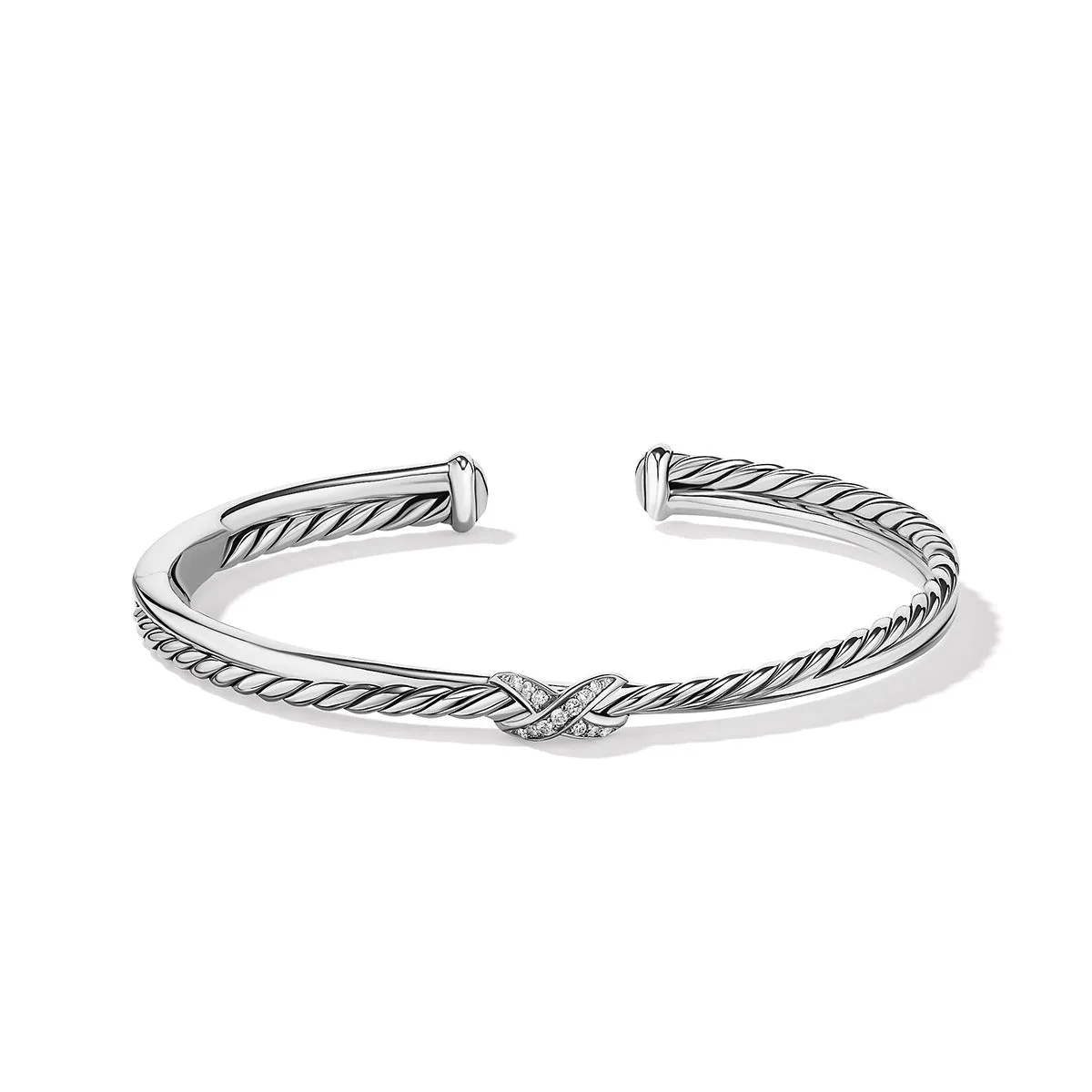Petite X Center Station Bracelet in Sterling Silver with Pave Diamond