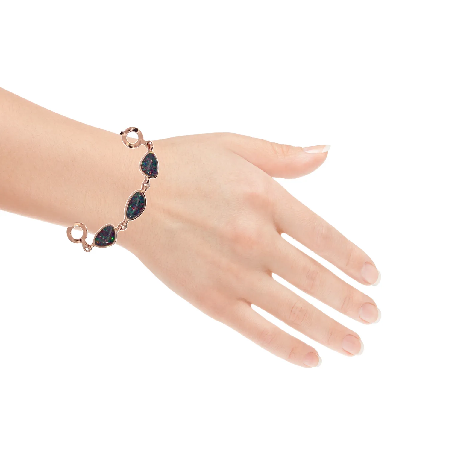 Rose Gold plated silver bracelet with freeform Opal triplets
