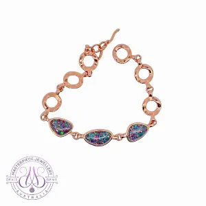 Rose Gold plated silver bracelet with freeform Opal triplets