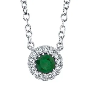 Shy Creation Emerald and Diamond Pendant Necklace in 14K White Gold