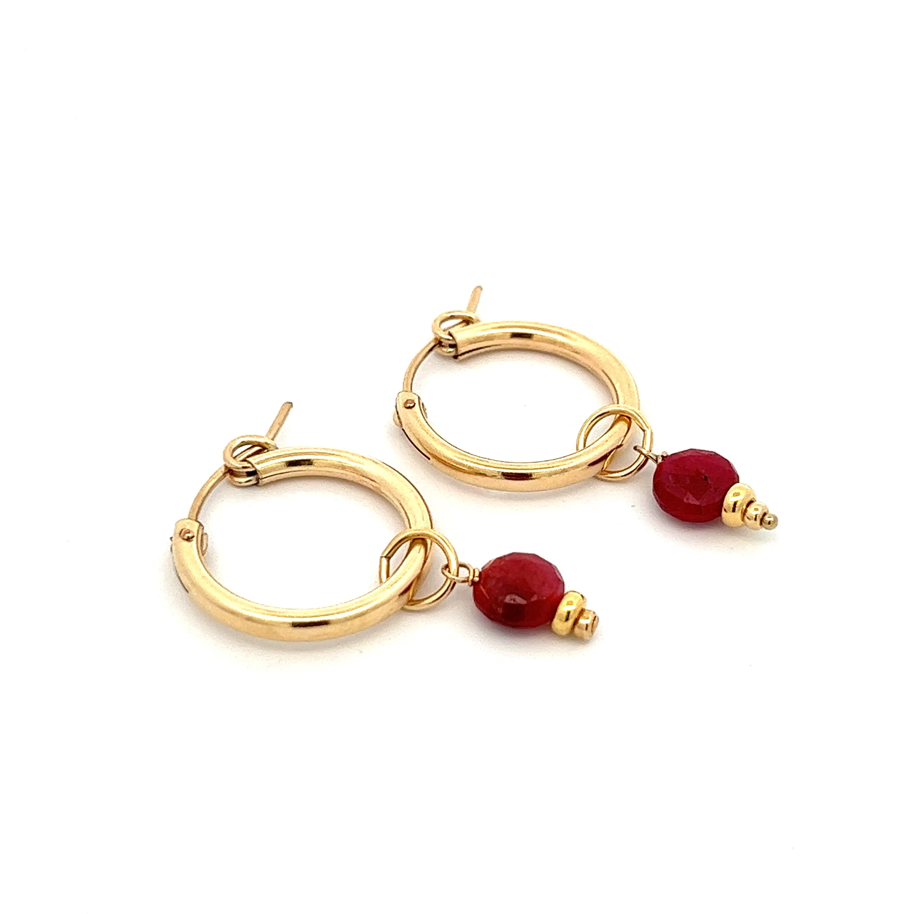 silk road - ruby faceted coin drop hoop earrings
