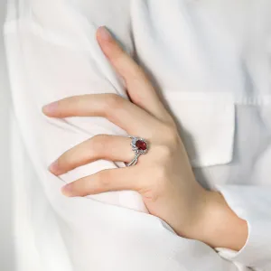 Silver imitation ruby ring luxury retro high carbon diamond simple ins female index finger ring tail ring couple ring