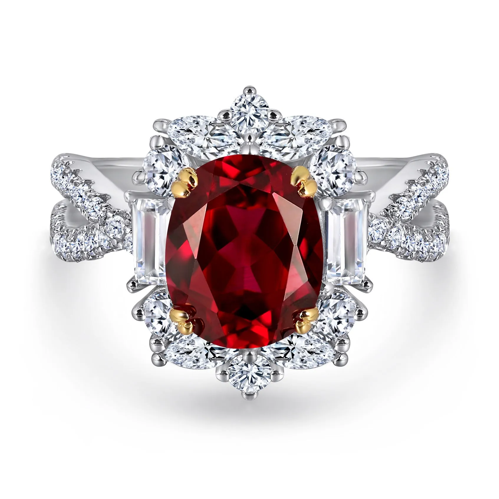 Silver imitation ruby ring luxury retro high carbon diamond simple ins female index finger ring tail ring couple ring