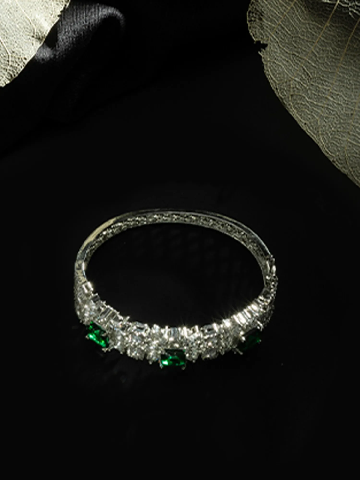 Silver-Plated American Diamond Bracelet with Green Zircon Stones