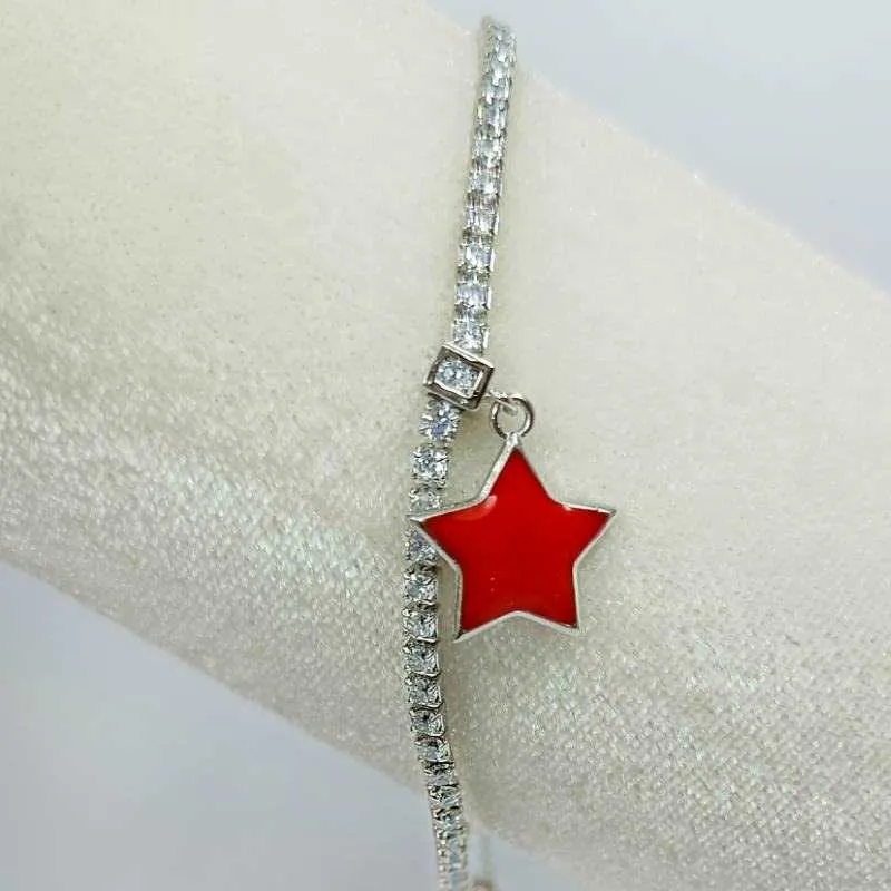 Silver Tennis Bracelet with Red Star Charm