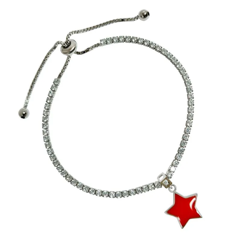 Silver Tennis Bracelet with Red Star Charm