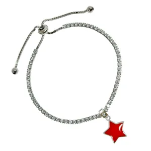 Silver Tennis Bracelet with Red Star Charm