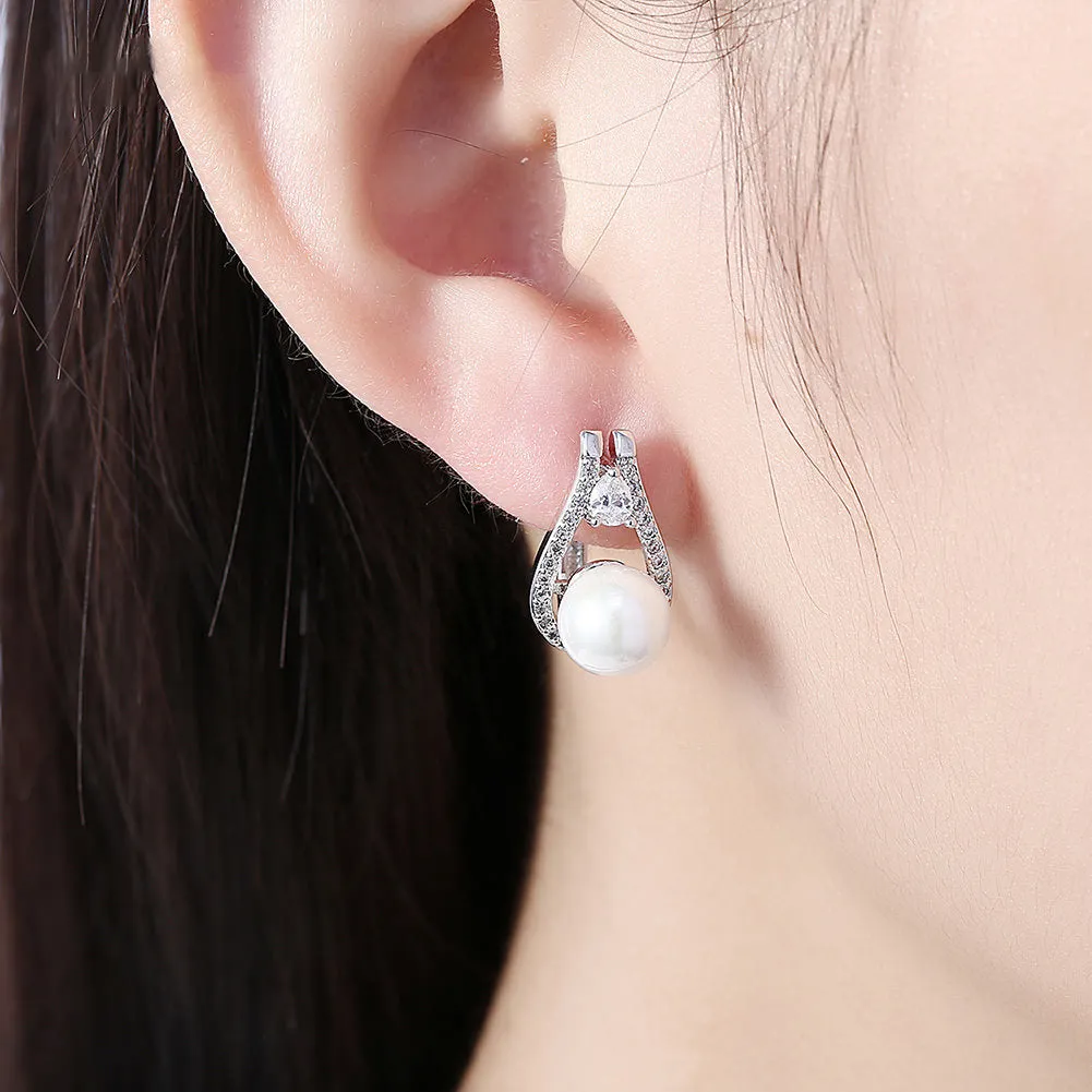 SKMEI LKN026 Pearl Ear Studs for Womens Inlaid Zirconia