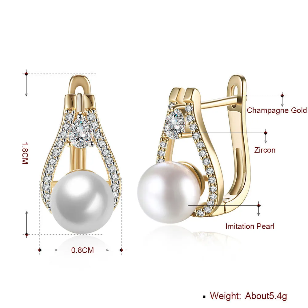 SKMEI LKN026 Pearl Ear Studs for Womens Inlaid Zirconia