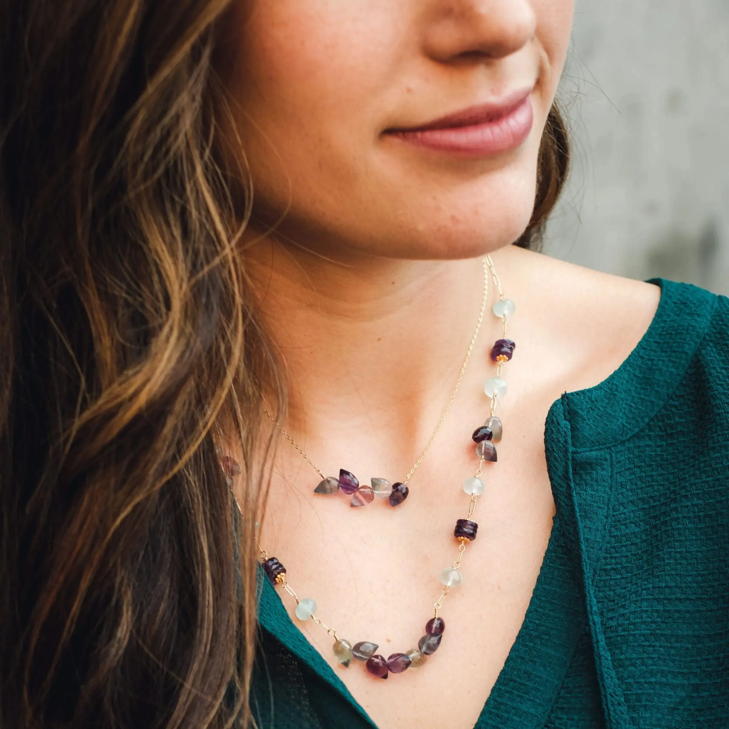 Small Fancy Cut Gemstone Cluster Necklace, 3 Variations
