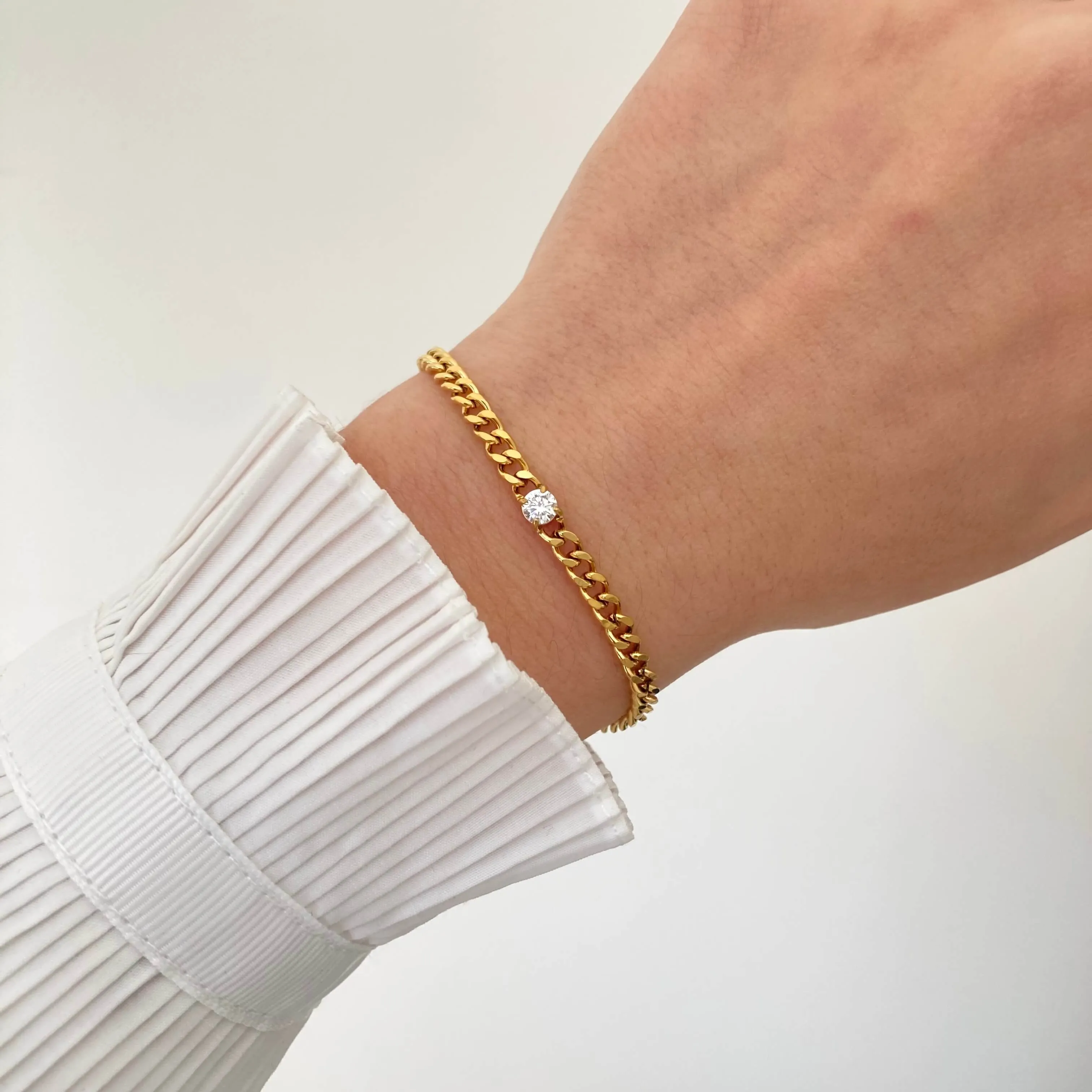Small Round Zircon Chain Bracelet