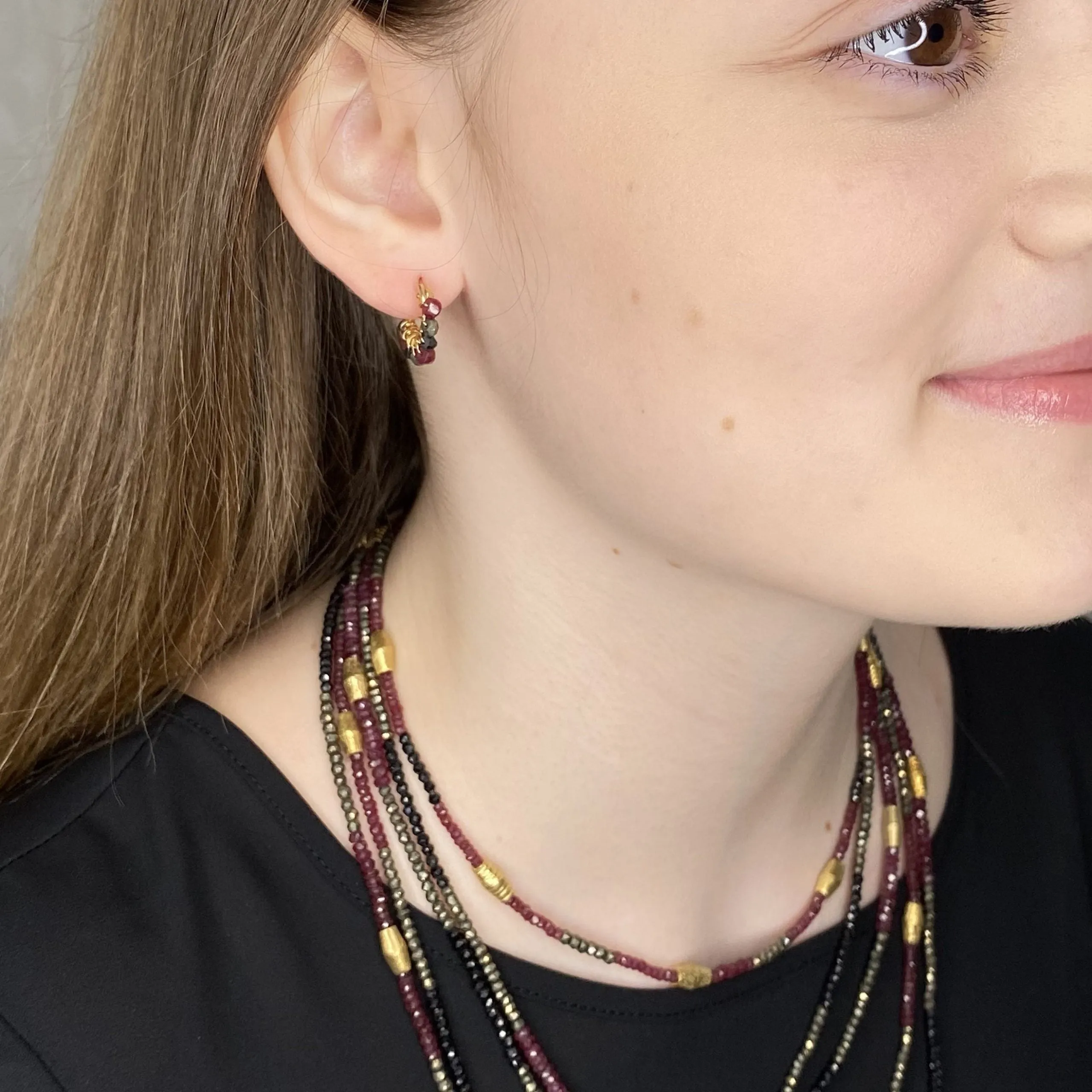 Spinel, Ruby and Gold Hoops