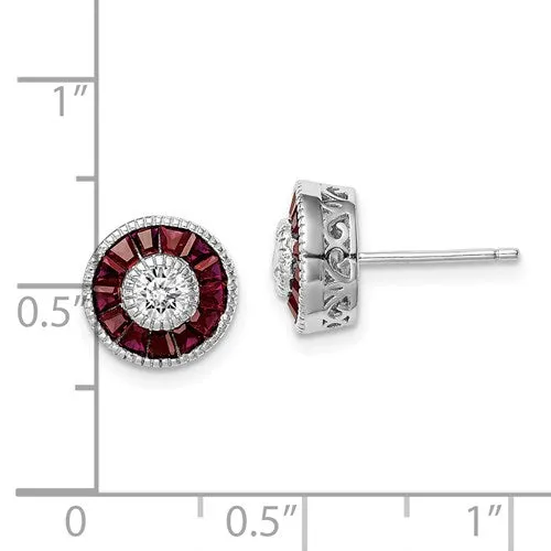 Sterling Silver Round Created Ruby & CZ Halo Post Earrings