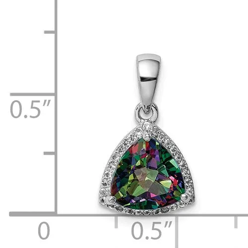 Sterling Silver Trillion Mystic Fire Rainbow Topaz & White Topaz Halo Pendant