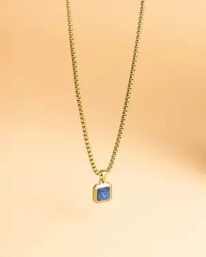 Titanium/steel necklace with an 18kt gold finish and Lapis Lazuli stone