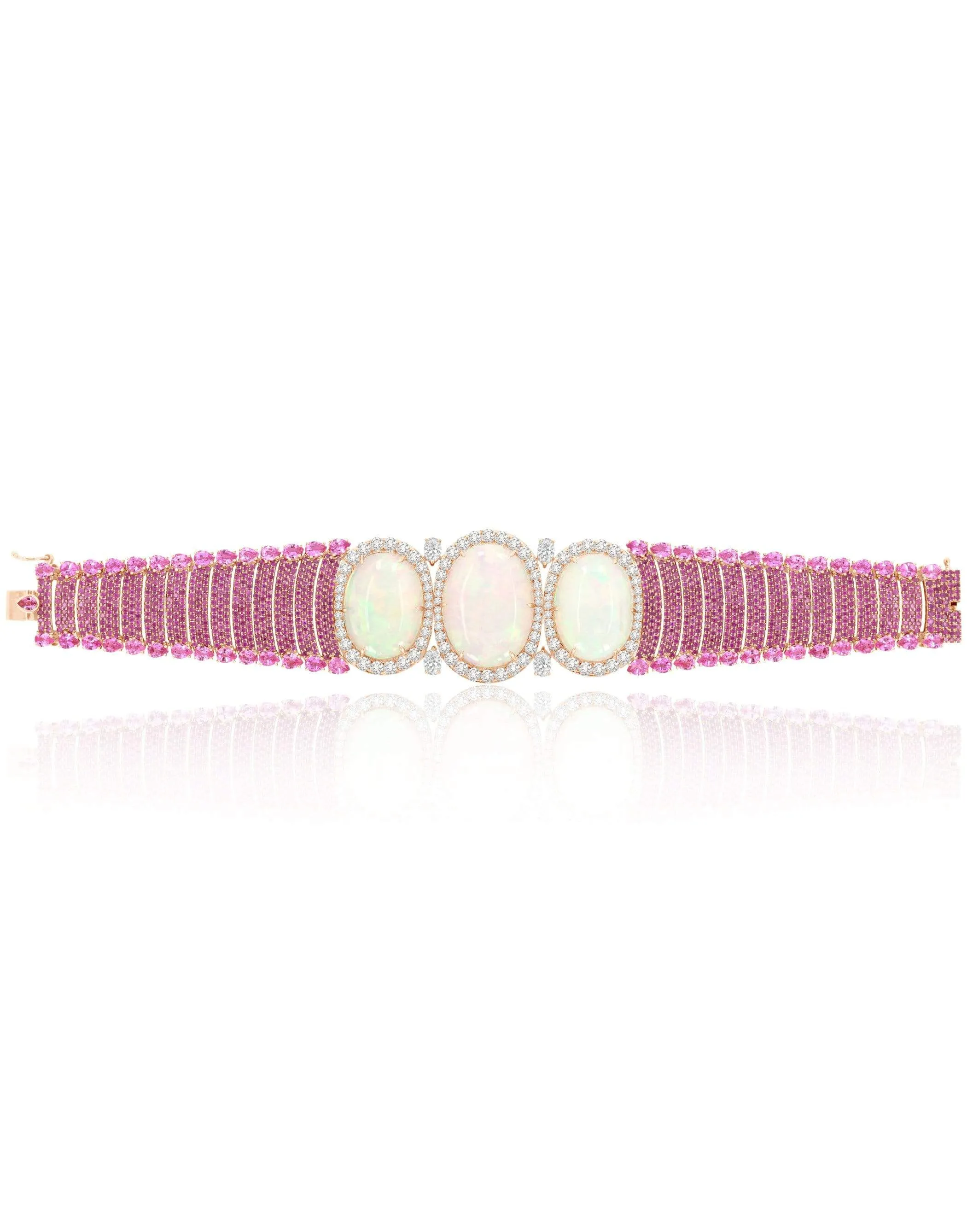 Triple White Opal & Pink Sapphire Bracelet