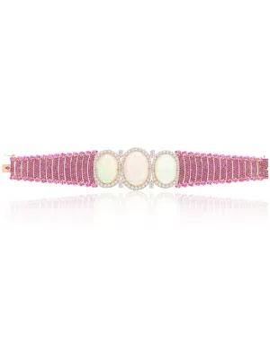 Triple White Opal & Pink Sapphire Bracelet