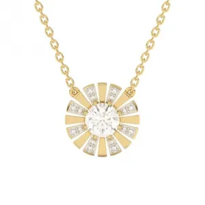 White Topaz Diamond Sunray Yellow Gold Necklace GN369C