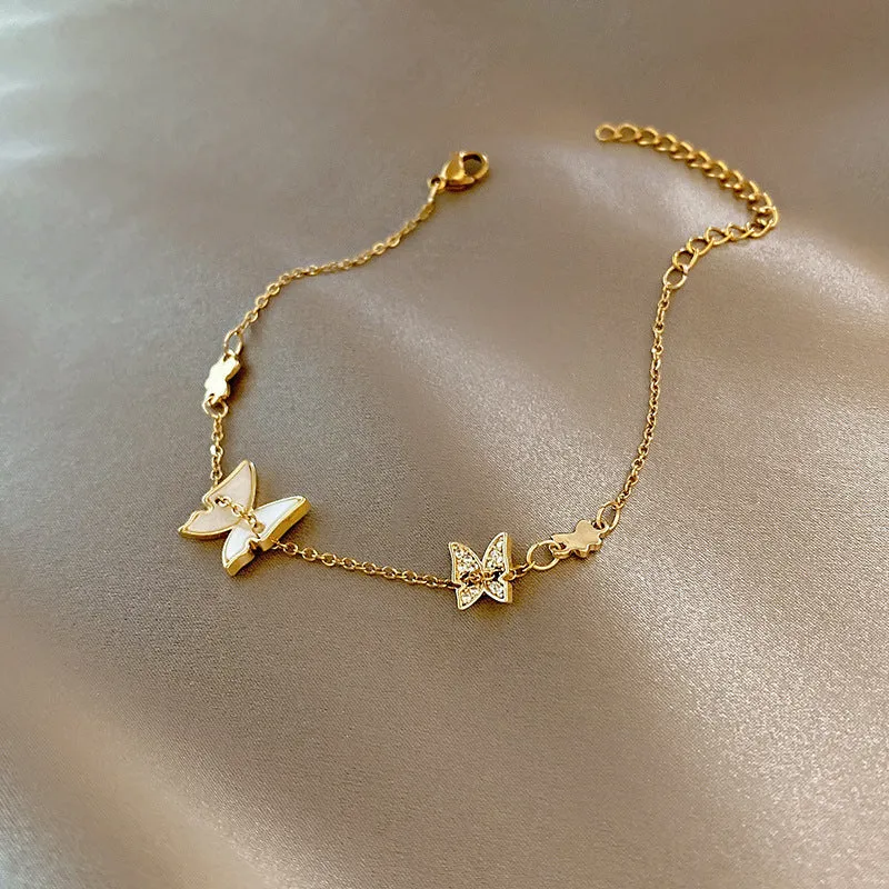Wholesale butterfly titanium steel Fritillaria Zircon Bracelet JDC-BT-MengF006