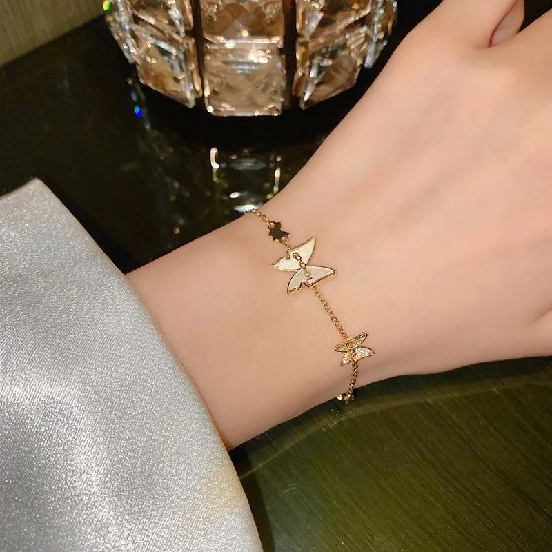 Wholesale butterfly titanium steel Fritillaria Zircon Bracelet JDC-BT-MengF006