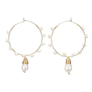 Wire Wrap Hoop Pearl Earrings