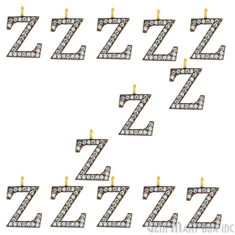 'Z' Alphabet Charm CZ Pave Gold Vermeil Charm for Bracelet & Pendants