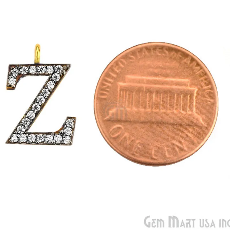 'Z' Alphabet Charm CZ Pave Gold Vermeil Charm for Bracelet & Pendants